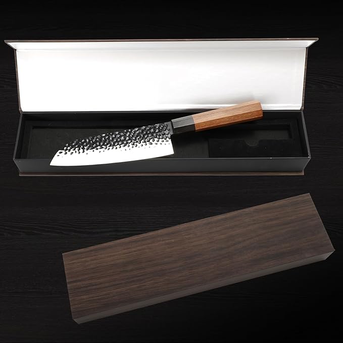 Santoku Chef Knife 7 inch Japanese 3 Layer 9CR18MOV High Carbon Steel Kitchen Knife, Professional Hand Forged Chef's Knife with Rosewood Handle