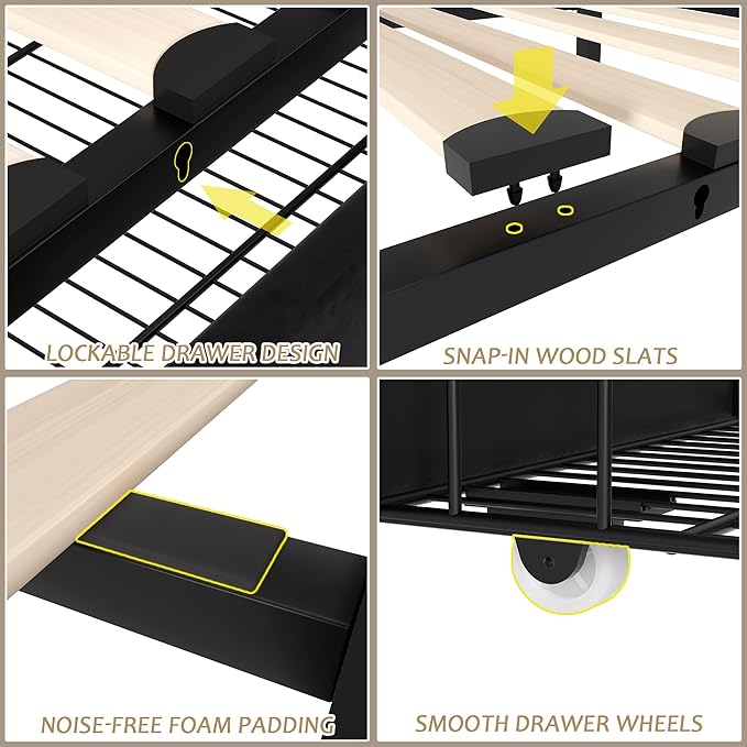 VECELO Full Size Upholstered Platform Bed Frame with 4 Storage Drawers, Adjustable Velvet Headboard Nailhead, Wooden Slats Support, No Box Spring Needed, Easy Assembly