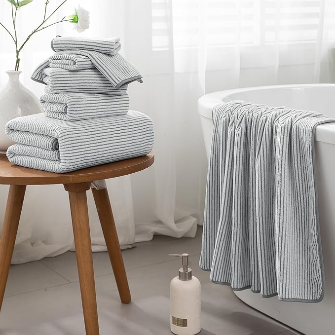 8-Piece Premium Towel Set for Bathroom|2 Oversized Large Bath Sheet,2 Hand Towels,4 Washcloths|Soft Cozy Highly Absorbent Fast Dry Microfiber Shower Towel Set for Hotel Bathroom Essentials,Grey