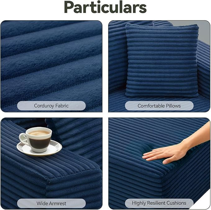 Modern Cloud Modular Sectional Sofa with Chaise, 106" L-Shaped Sofa Couch for Living Room, Deep Seat Plush Boneless Couches, Includes Pillows, Right Chaise, Blue