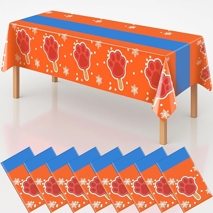 8Pcs 2in1 Paw Print Birthday Party Decorations Tablecloth, 54" x 108" Paw Table Cloth Disposable Rectangle Plastic Anime Table Cover for Kids Baby Shower Themed Party Supplies