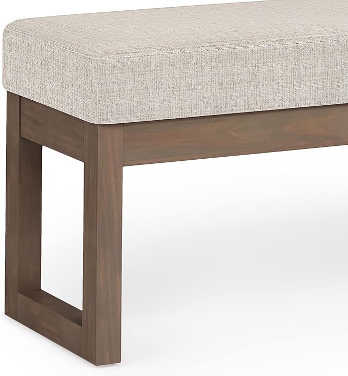 SIMPLIHOME Milltown 45 inch Wide Contemporary Rectangle Large Ottoman Bench in Platinum Tweed Look Fabric, Assembled, For the Living Room and Bedroom