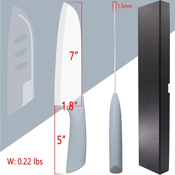 Ceramic Knife - 7 inch Chef's Santoku Knife - Sharp Ceramic Kitchen Knife with Sheath Cover