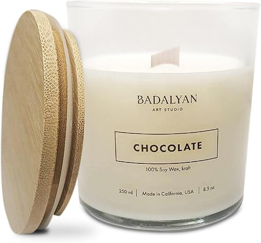 Scented Candles Clearance, Wooden Wick Soy Candles in Glass Jar, Relaxation Gifts for Women, Bath and Body Works Candles for Home Scented, Room Decor Natural Candles (Chocolate)