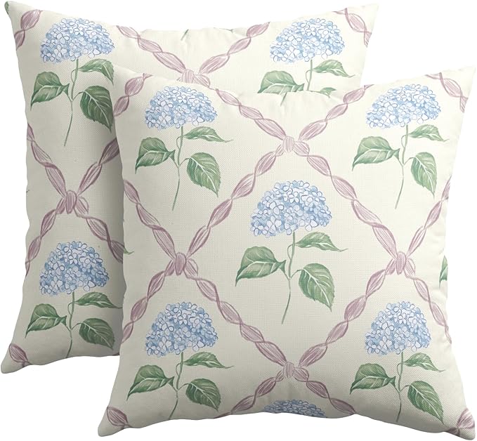 Kawani Hydrangea Pillow Covers 24x24 Inch Watercolor Blue and Pink Floral Outdoor Decorative Throw Pillows Set of 2 Rustic Elegant Flower Pillowcases Cushion Covers for Home Couch Decor
