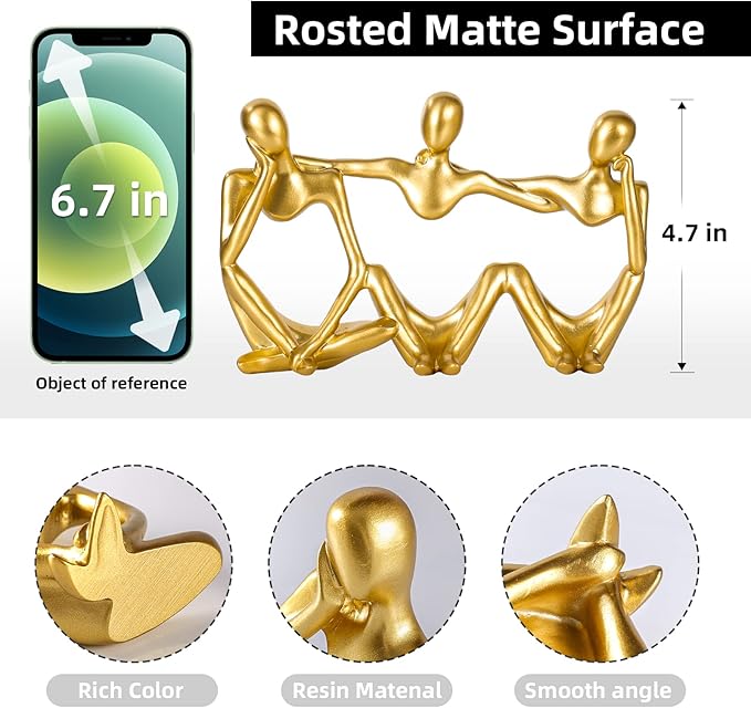 Thinker Statue Gold Decor Abstract Art Sculpture, Golden Resin Collectible Figurines for Home Living Room Office Shelf Decoration,Great Gifts Ideas (Conjoined Body-Gold)