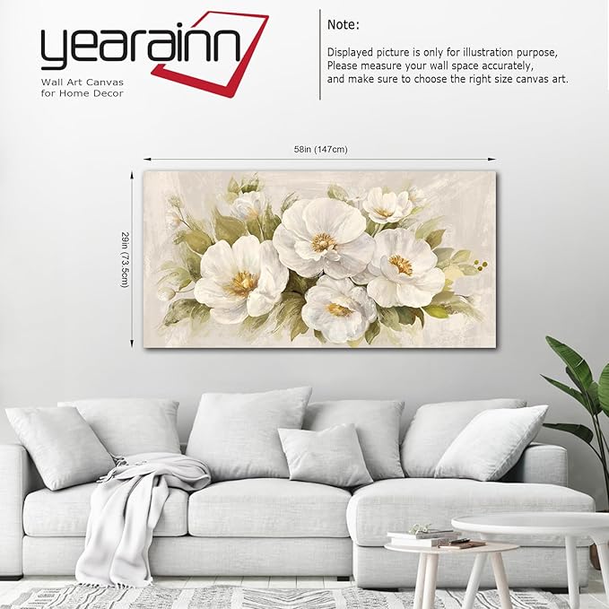 yearainn Abstract Flowers Canvas Wall Art - Beige Flower Pictures Blooming Floral Painting Wall Decor Minimalist Peony Printing Artwork for Living Room Bedroom Home Office Decorations 29" x 58"