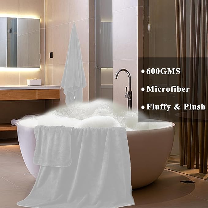 MINCHI 4 Piece Oversize Bath Towels Set, Ultra Soft Absorbent Bathroom Towel for Home and Hotel Shower Towel Oversized Bath Sheet, 35x70 Large Bath Towels 600 GSM, White