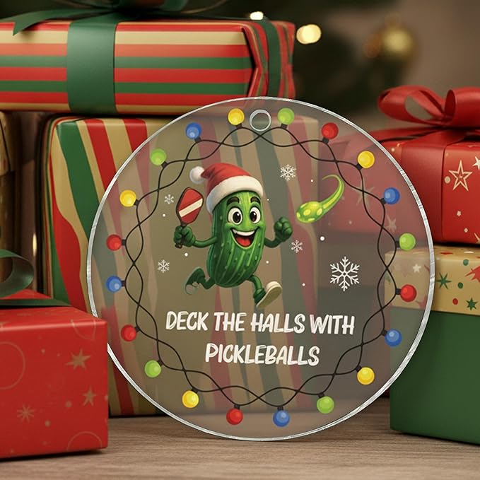Pickleball Ornament 2025 - Acrylic Pickleball Ornaments For Christmas Tree Decoration - Funny Pickle Ball Gifts For Woman, Men, Player, Coaches, Sport Lovers - Sports Ornaments Christmas Hanging Decor