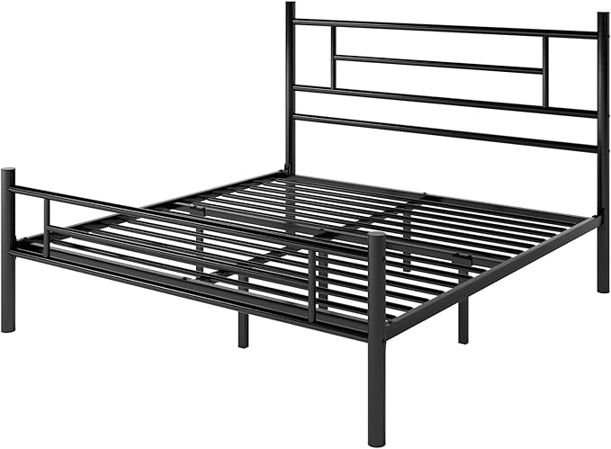 SHA CERLIN 14 Inch Full Size Metal Bed Frame with Iron-Art Headboard and Footboard,Under Bed Storage Space,Platform Bed with Metal Slats Support,Easy Assembly,Noise Free,No Box Spring Needed,Black