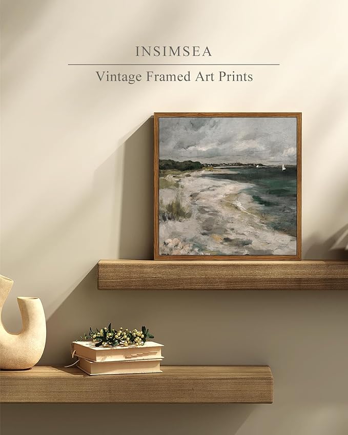 InSimSea Square Framed Canvas Wall Art, Scenery Room Decor Classical Clouds Coastal Seaside Oil Painting Home Wall Decor Artwork, Art Prints Decor for Living Room, Bedroom, Office 10"x10"