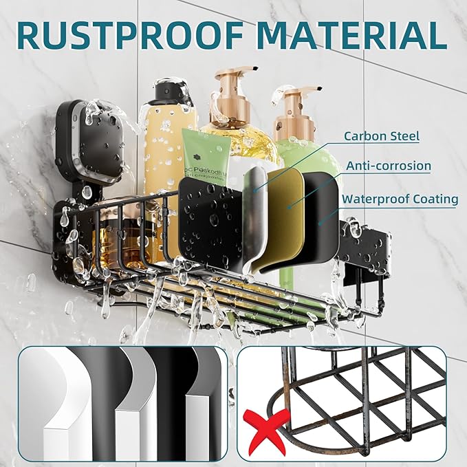 TAILI Shower Caddy Suction Cup 3 Pack, Stainless Steel Rustproof Shelves with Soap Holder Set, Drill-Free Wall Mounted Basket, Heavy Duty Removable Bathroom Organizers & Home Decor, Black