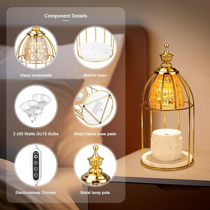 TantaScent Electric Candle Warmer Lamp in Vintage Birdcage Design with Timer – Scented Jar Candle Melter for Home Decor, Housewarming, Birthday, and Christmas (Includes 2 Bulbs)