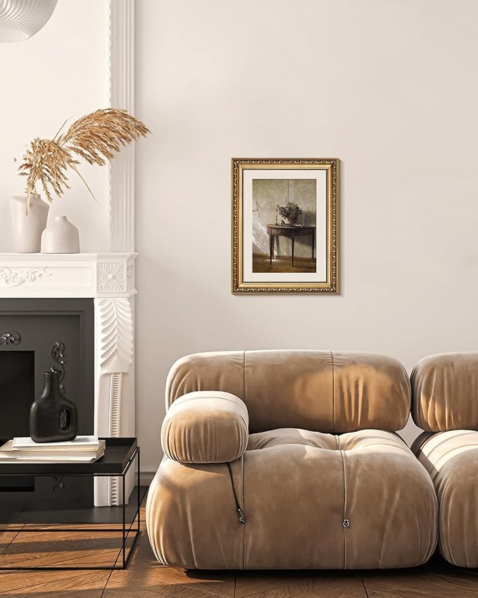 VIYYIEA Gold Framed Wall Art, After Noon Canvas Print Home Decor Vintage Art Painting Picture Bathroom Wall Decor, Potted Plant Artwork for Living Room Bedroom Kitchen Office - 14L x 11W