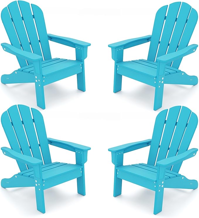 Giantex HDPE Kids Adirondack Chair - All-Weather Lawn Toddler Chair with Ergonomic Design, Children’s Outdoor Chair for Toddlers Ages 3-8, Kid’s Patio Furniture for Deck, Garden (4, Turquoise)