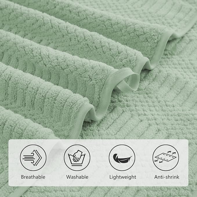 8 Piece Extra Large Bath Towels Set,2 Oversized 35"x70" Bath Towel Sheets,2 Hand Towels and 4 Washcloths 600 GSM Highly Absorbent Quick Dry Towels Set for Bathroom Hotel Light Green