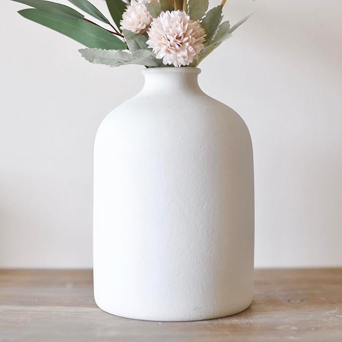 White Ceramic Vase - 7 Inch Tall - Large, Minimalist Modern Home Decor, Decorative Object - Centerpiece, Coffee Table, Living Room, Bookshelf, Office, Entryway, Console, Wedding, Flowers, Olive Plant