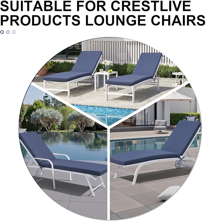 Crestlive Products Chaise Lounge Cushions Outdoor Set of 2, Lounge Chair Cushions for Patio Furniture, Waterproof Lounger Cushions for Pool, Deck, Lawn, 80''L x 23''W x 3''T, Sky Blue