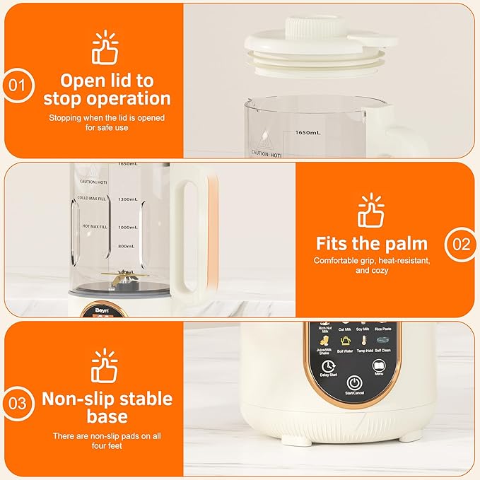 Beyn 10-in-1 Upgraded 60oz Nut Milk Maker Machine with 48-Leaf Titanium Blades,Automatic Plant-Based Milk Maker for Homemade Oat, Soy, Almond, Juice & More,Temp Hold, Delay Start, Boil &Auto Clean