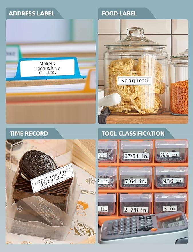 Makeid E1 Label Maker - Bluetooth Rechargeable Label Maker Machine - QWERTY Keyboard Labeler, 3.4" Backlighting LCD Screen - Prints 9~16mm Label - Home and Office Organization