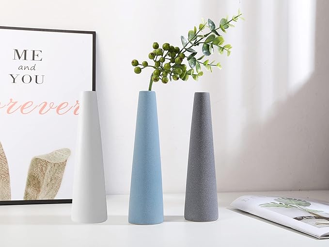 Ceramic Vase, Modern Home Decor Ceramic Vase, Frosted Porcelain Vase, Grey Minimalist Vase,Living Room Decoration,Ideal Shelf, Best Decoration. (Blue)