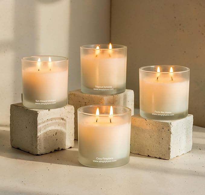 Cozy Fireplace Scented Candle – 14oz Soy Wax with Sandalwood & Mahogany – Long Lasting 50+ Hour Burn – Eco Friendly & Hand Poured – Luxury Gift Box in Reusable Jar with Bamboo Lid