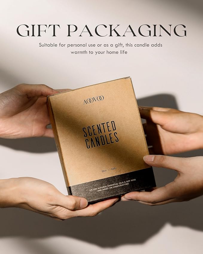 AOOVOO Scented Candles for Men - Large Mahogany & Teakwood Candles for Home Scented | Crackling Wood Wick Soy Candle | Strong Fragranced Masculine Black Candle Gift for Women & Men, 22oz