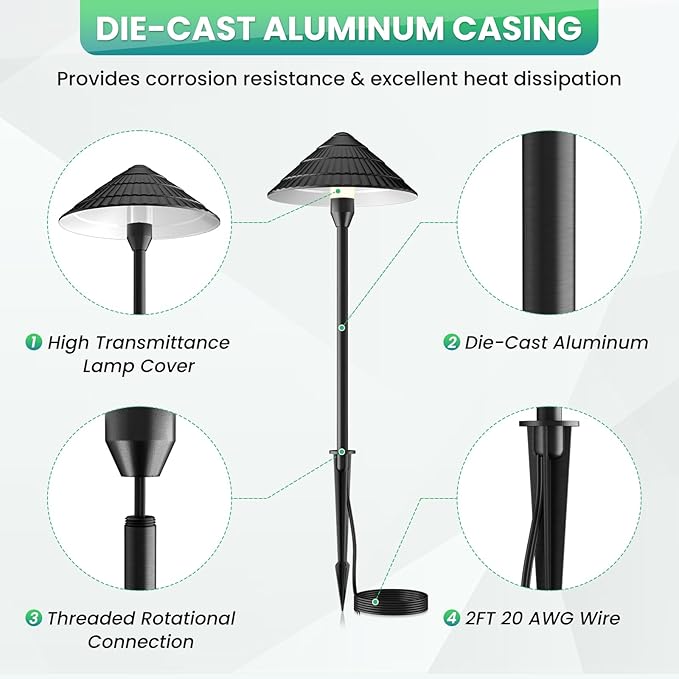 ZZXX Low Voltage Pathway Lights 5W Landscape Lighting Cast-Aluminum Waterproof 2700K LED Landscape Lights 12-24V Landscape Path Lights Low Voltage for Yard Garden Walkway,4 Pack