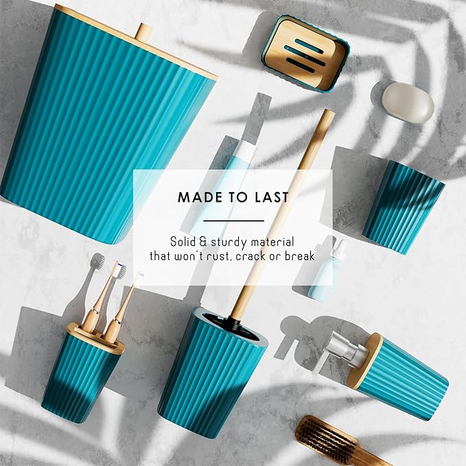 Shower Caddy and Bathroom Accessories Set, 25PC Bathroom Accessory Set with Shower Shelf Caddy for Bathroom Storage, Teal Shower Curtain Set, Toilet Brush, Trash Can, Soap Dispenser, Toothbrush holder