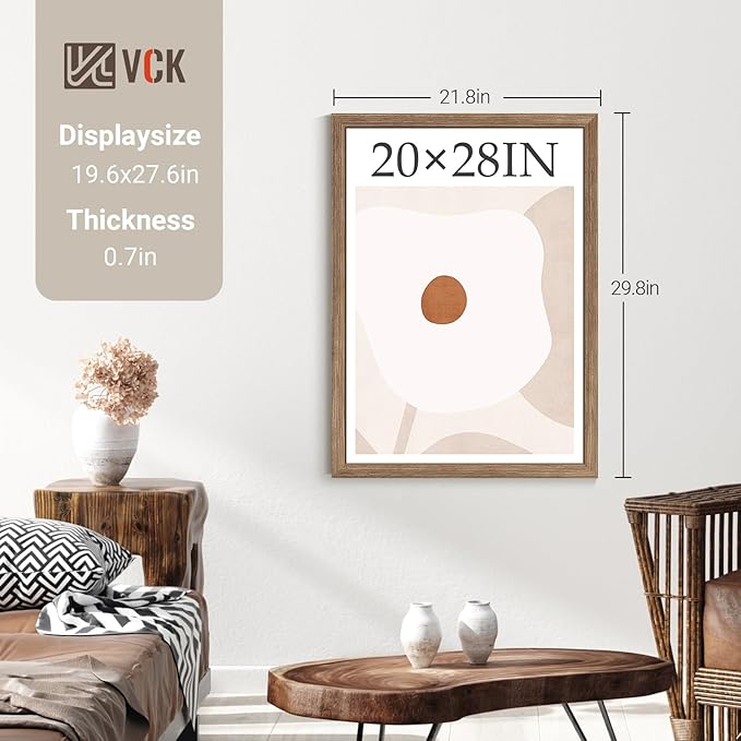VCK 20x28 Picture Frame Set of 4 - Walnut, Gallery-Quality Wood Poster Frames, 1.1-Inch Wide Border, Polished Plexiglass, Vertical or Horizontal Wall Display for Photo/Art/Prints, Walnut