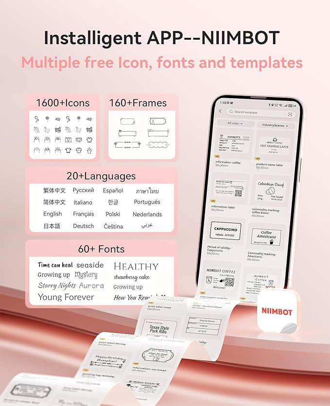 NIIMBOT B21 Pro Label Maker, 300DPI HD Label Printer, Ideal for Notes,Photos, Study Graphics, Memo Maker,50x30mm Label,230Pcs(Red)