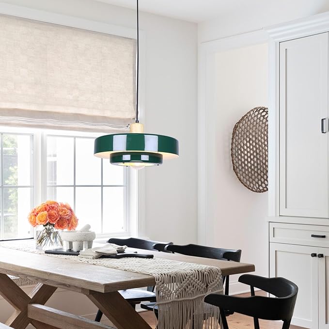 Plug in Pendant Light Green Modern Pendant Lamp E26 Vintage Hanging Light Fixture with 14ft Cord On/Off Switch for for Dining Room Bedroom Living Room Kitchen Island