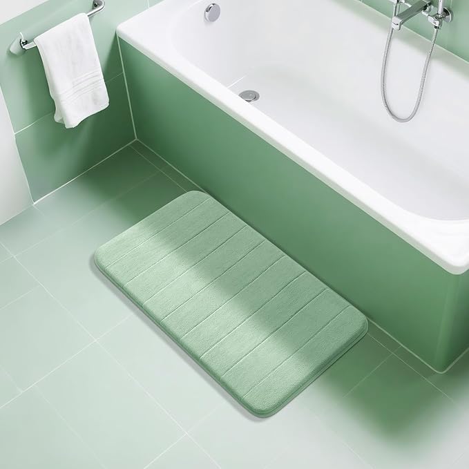 Yimobra Memory Foam Bath Mat, Super Soft Absorbent Bathroom Rug Non Slip 31.5x20 Inch, Quick Dry, Machine Washable Floor Carpet for Tub Shower, Home Decor Accessories, Pale Green
