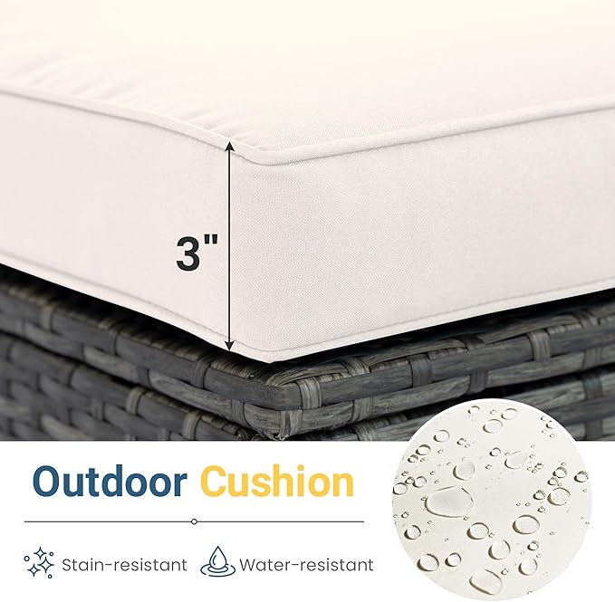 Wisteria Lane 5 Piece Outdoor Patio Furniture Set, All Weather Wicker Rattan Sectional Sofa Conversation Set with Cushions & Glass Coffee Table, Ideal for Backyard Porch Garden Balcony, Beige