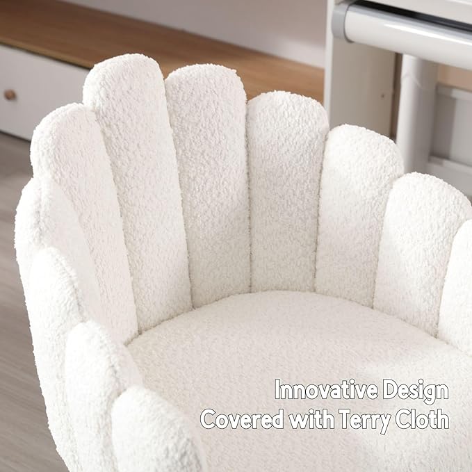 LukeAlon Kids Cute Swivel Desk Chair, Sherpa Child Study Chair with Rolling Wheels and Arms, Comfy Upholstered Height Adjustable Teen Vanity Chair for Home Bedroom School, White, XSXX403KC