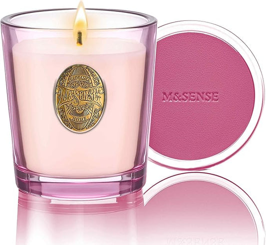 M&SENSE Natural Soy Candle | Saltwater Rose & Pink | 9.2 oz, 50H Burn Time | Luxury Scented Candle for Relaxation, Gifting, Home Décor | Ideal for Bedroom, Office, Party Ambiance