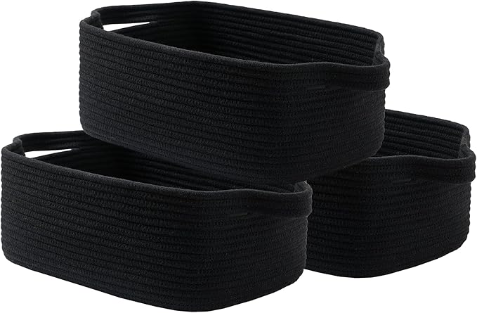 KALLAX Small Woven Basket, 14 x 10 x 5.6 Inches, Small Storage Baskets for Organizing, Gift Baskets Empty, Cute Rope Shelf Closet Storage Bins for Shelves, Dog Toy Basket, Black
