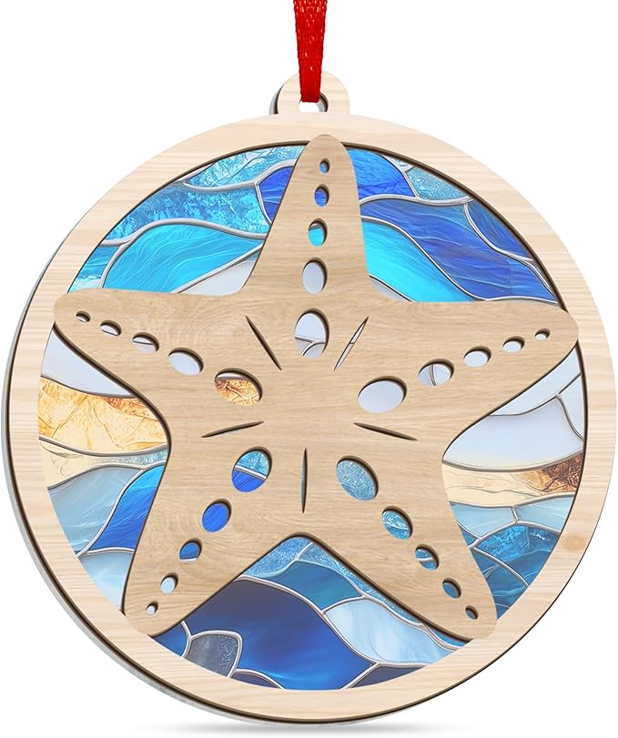 GEEMBI Christmas Teacher Gifts for Women Men - Suncatcher Christmas Ornaments 2025 with Card - Thank You Gifts for Coworkers Nurses Therapists, Teacher Ornament, Starfish Ornaments for Tree