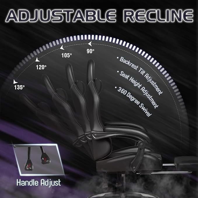 Homall Gaming Chair, Video Game Chair with Footrest and Massage Lumbar Support, Ergonomic Computer Chair Height Adjustable with Swivel Seat and Headrest (Dark Black)