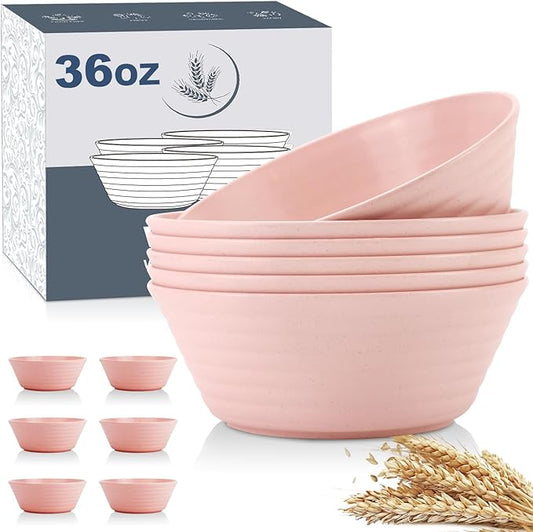 Wheat Straw Bowl Sets,6 PCS Unbreakable Cereal Bowl 36 OZ,Microwave and Dishwasher Safe Bowls,Kitchen Bowls BPA Free for Serving Soup,Oatmeal and Salad (Sakura)