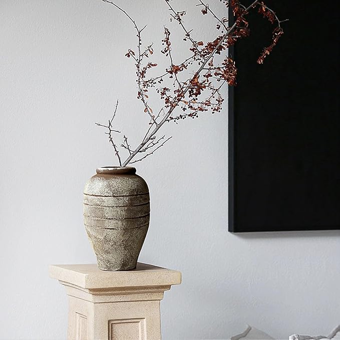 Antique Ceramic Flower Vase for Living Room Bedroom 9.06'' Farmhouse Decor for Bouquet Fake Plant Home Decor Office Table Shelf Fireplace Centerpieces Rustic Retro Vintage Classic Modern