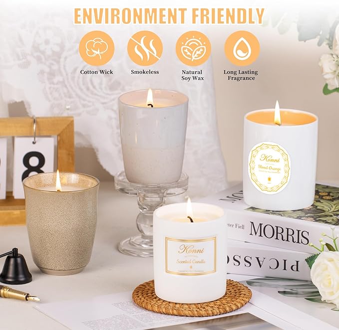 Scented Candle, 11oz Soy Candles, Blood Orange Scented White Candles for Women & Men, Long-Lasting Aromatherapy Jar Candle Wax for Home, Bathroom, Non Toxic Candle Gift (White and Orange Ceramic Cup)