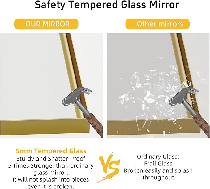 36x30 Inch Gold Bathroom Mirrors for Over Sink, Rectangular Vanity Mirror, Aluminum Framed Mirrors, Tempered Glass, High-Definition Wall Mounted Mirror (Horizontal/Vertical)