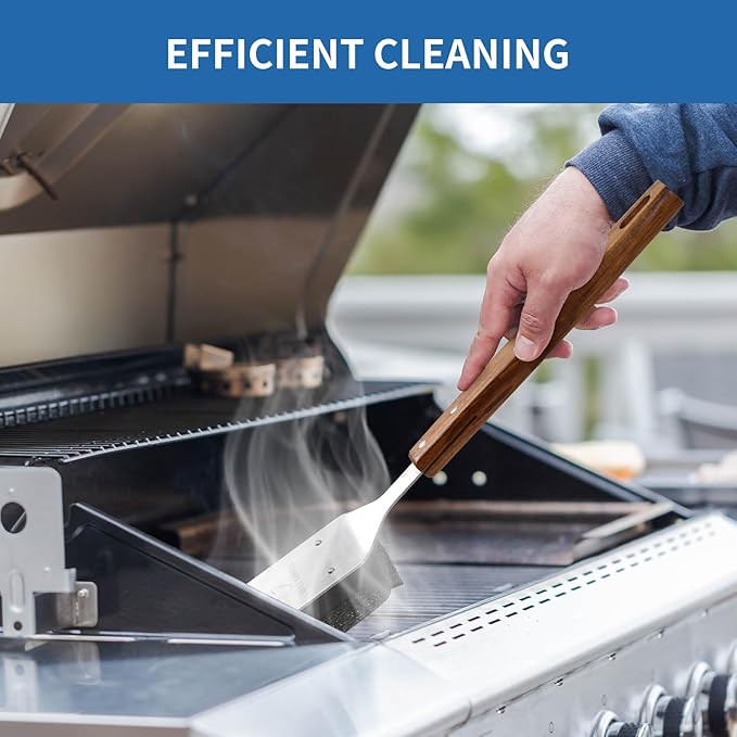 Bristle-Free Steam Grill Brush with 1 Replaceable Heads & Wood Handle - Heat-Resistant, Safe for All Grills (Cast Iron, Stainless Steel, Gas, Charcoal) - Cleaning Tool Grill Master Gift