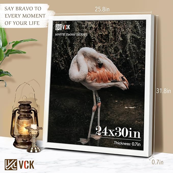 VCK 24x30 Poster Frame Set of 4 - White, Gallery-Quality Wood Picture Frames, 1.1-Inch Wide Border, Polished Plexiglass, Vertical or Horizontal Wall Display for Photo/Art/Prints, White