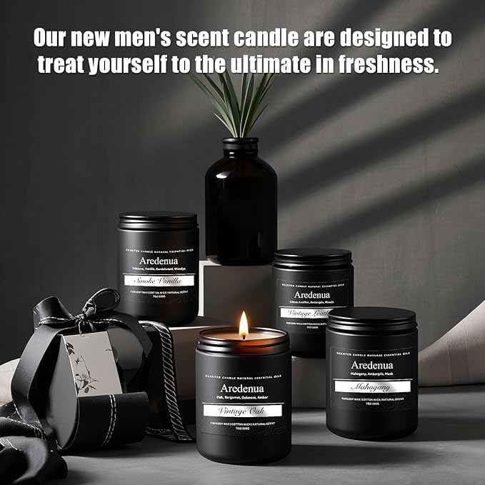 Sandalwood Leather Candle, Manly Candles for Home Scented, Masculine Aromatherapy Gifts for Men - 7oz Soy Candle, 50 Hours Burn Time, Perfect for Relaxing Home Fragrance