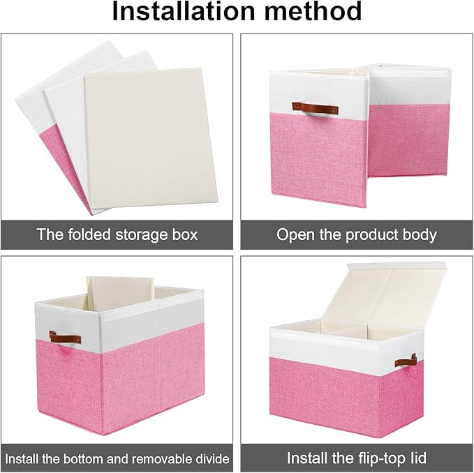 Large Toy Box with Lid, Sturdy Toy Storage Chest Bin Boxes Organizer Basket with Dividers for Toddlers, Kids, Boys, Girls, Nursery, Closet, Bedroom, Playroom 25"x13" x16" (Pink and White)