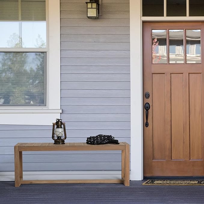 Wnutrees Farmhouse Solid Wood Bench, 43" Line Pattern Splicing Entryway Bench, Narrow Bench Seat for Living Room, Dining Room, Bathroom, Indoors, Natural