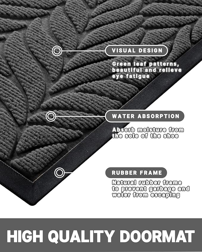 Yimobra Door Mat Outside Entrance, All-Season Waterproof Indoor Outdoor Doormat, All-Weather Non-Slip Welcome Mats for Front Door, Low Profile, Patio Porch, 29.5x17, Grey
