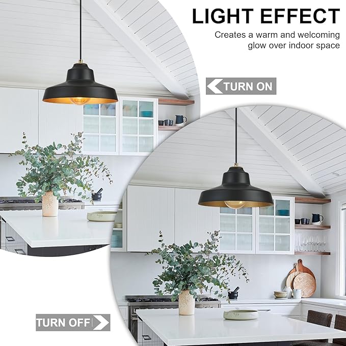 12 Inch Black Pendant Light Fixture,Farmhouse Hanging Lamp Adjustable Height Dome Pendant Lights for Kitchen Island Dining Room,2 Pack